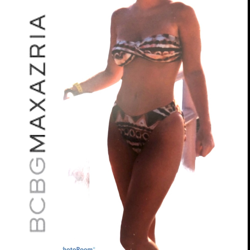 BCBGMaxAzria Tribal print strapless twist bikini L